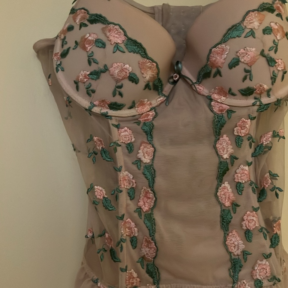 Elegant Floral Embroidered Pink Lingerie Top